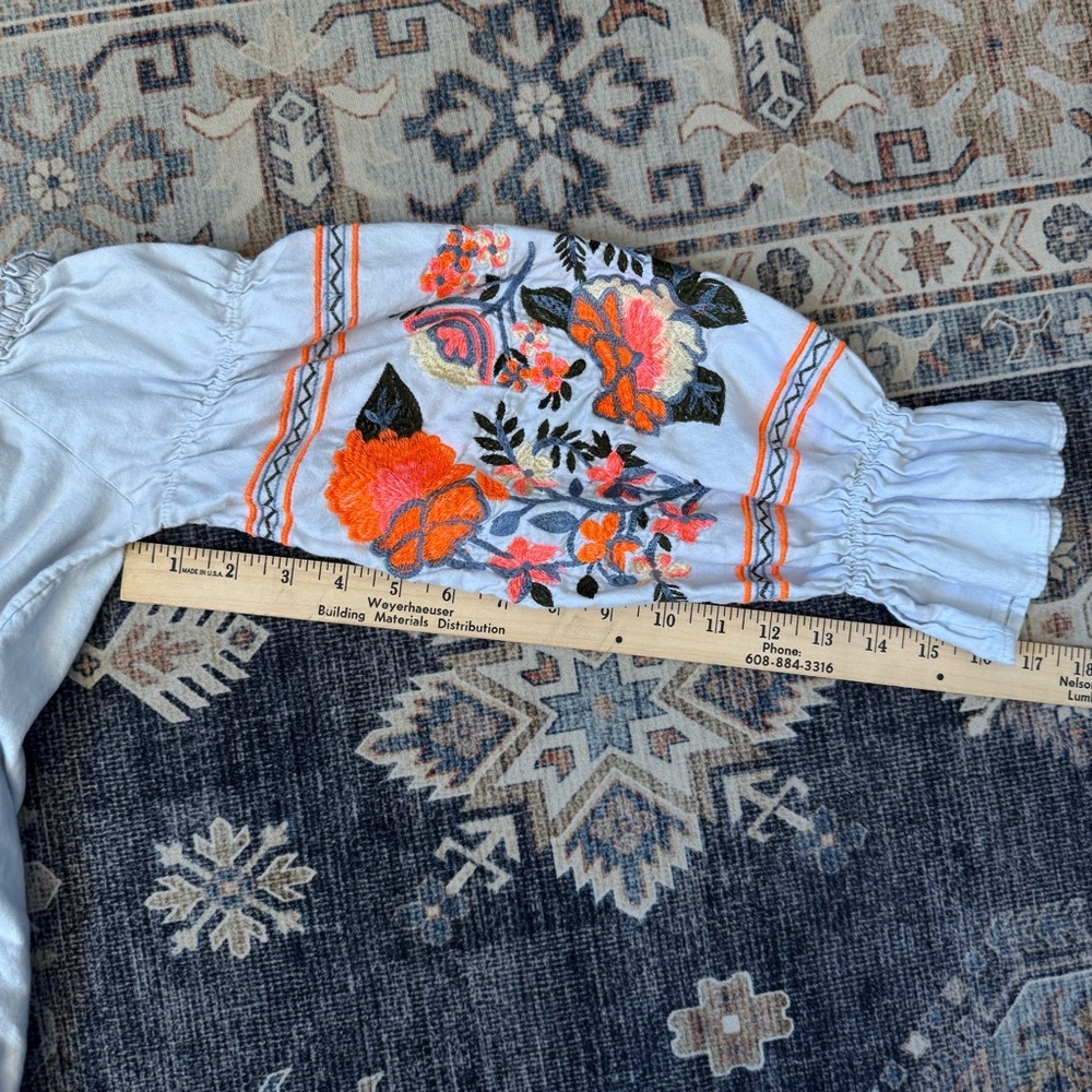 Free People Fleur Du Jour Off-The-Shoulder Mini Embroidered Dress Light Blue XS - Picture 12 of 13